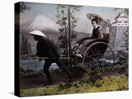 Young Japanese Woman in a Rickshaw, C.1890 (Coloured Photo)-Kusakabe Kimbei-Stretched Canvas