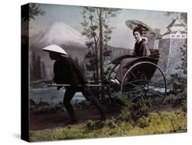 Young Japanese Woman in a Rickshaw, C.1890 (Coloured Photo)-Kusakabe Kimbei-Stretched Canvas