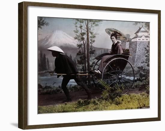 Young Japanese Woman in a Rickshaw, C.1890 (Coloured Photo)-Kusakabe Kimbei-Framed Giclee Print