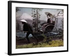 Young Japanese Woman in a Rickshaw, C.1890 (Coloured Photo)-Kusakabe Kimbei-Framed Giclee Print