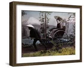 Young Japanese Woman in a Rickshaw, C.1890 (Coloured Photo)-Kusakabe Kimbei-Framed Giclee Print