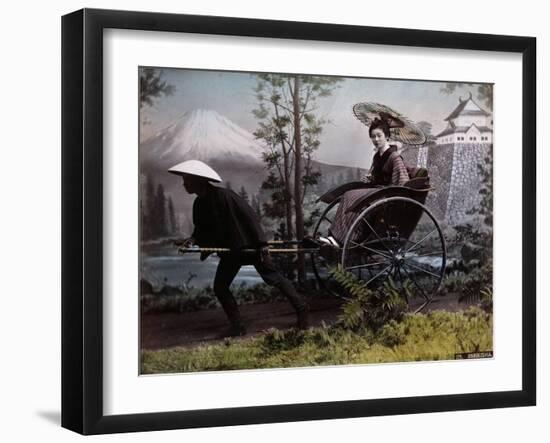 Young Japanese Woman in a Rickshaw, C.1890 (Coloured Photo)-Kusakabe Kimbei-Framed Giclee Print