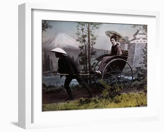 Young Japanese Woman in a Rickshaw, C.1890 (Coloured Photo)-Kusakabe Kimbei-Framed Giclee Print