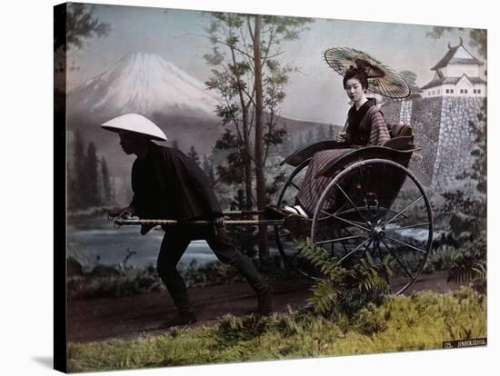 Young Japanese Woman in a Rickshaw, C.1890 (Coloured Photo)-Kusakabe Kimbei-Stretched Canvas