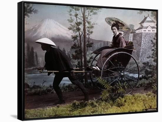 Young Japanese Woman in a Rickshaw, C.1890 (Coloured Photo)-Kusakabe Kimbei-Framed Stretched Canvas