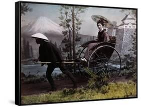 Young Japanese Woman in a Rickshaw, C.1890 (Coloured Photo)-Kusakabe Kimbei-Framed Stretched Canvas