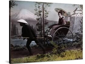 Young Japanese Woman in a Rickshaw, C.1890 (Coloured Photo)-Kusakabe Kimbei-Stretched Canvas