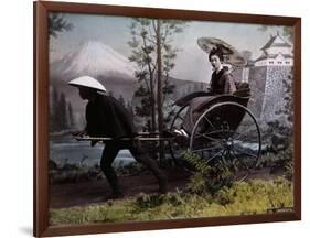 Young Japanese Woman in a Rickshaw, C.1890 (Coloured Photo)-Kusakabe Kimbei-Framed Giclee Print