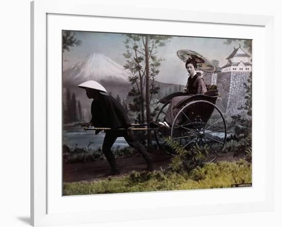 Young Japanese Woman in a Rickshaw, C.1890 (Coloured Photo)-Kusakabe Kimbei-Framed Giclee Print