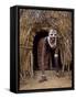 Young Karo Girl in the Doorway of Her Hut in the Village of Duss, Omo River, Southwestern Ethiopia-John Warburton-lee-Framed Stretched Canvas