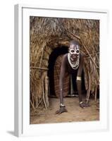 Young Karo Girl in the Doorway of Her Hut in the Village of Duss, Omo River, Southwestern Ethiopia-John Warburton-lee-Framed Photographic Print