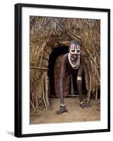 Young Karo Girl in the Doorway of Her Hut in the Village of Duss, Omo River, Southwestern Ethiopia-John Warburton-lee-Framed Photographic Print