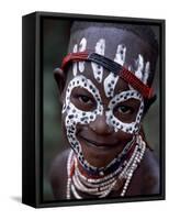 Young Karo Girl Shows Off Her Attractive Make Up, Omo River, Southwestern Ethiopia-John Warburton-lee-Framed Stretched Canvas
