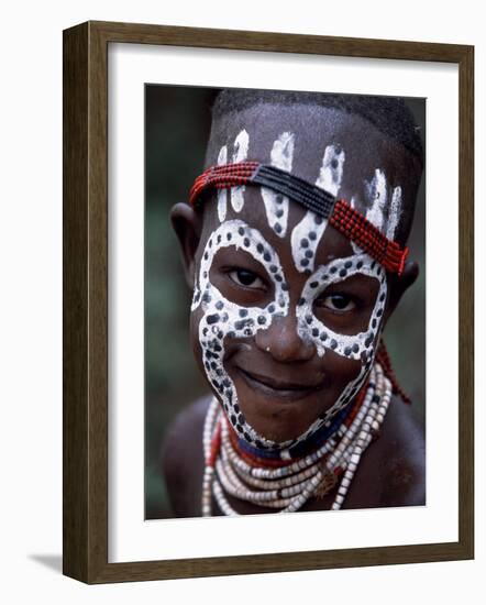 Young Karo Girl Shows Off Her Attractive Make Up, Omo River, Southwestern Ethiopia-John Warburton-lee-Framed Photographic Print