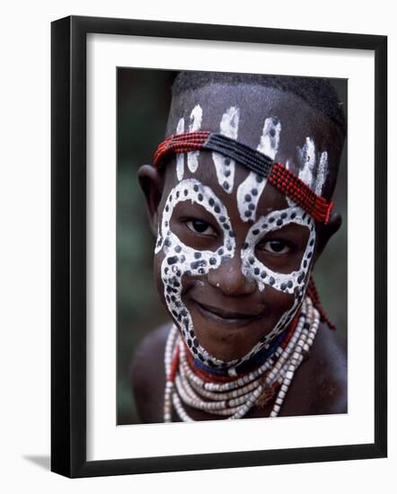 Young Karo Girl Shows Off Her Attractive Make Up, Omo River, Southwestern Ethiopia-John Warburton-lee-Framed Photographic Print