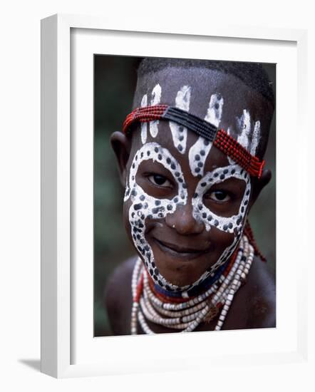 Young Karo Girl Shows Off Her Attractive Make Up, Omo River, Southwestern Ethiopia-John Warburton-lee-Framed Photographic Print