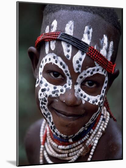 Young Karo Girl Shows Off Her Attractive Make Up, Omo River, Southwestern Ethiopia-John Warburton-lee-Mounted Photographic Print