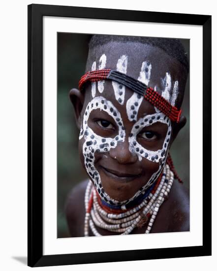 Young Karo Girl Shows Off Her Attractive Make Up, Omo River, Southwestern Ethiopia-John Warburton-lee-Framed Photographic Print