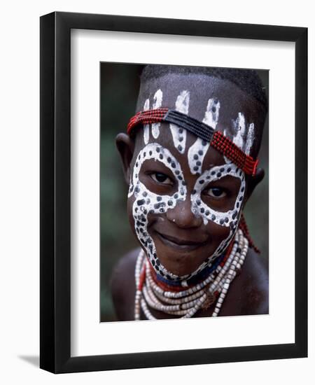 Young Karo Girl Shows Off Her Attractive Make Up, Omo River, Southwestern Ethiopia-John Warburton-lee-Framed Photographic Print