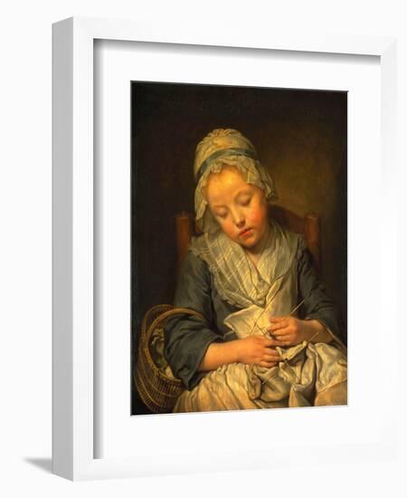 Young Knitter Asleep, C.1759-Jean Baptiste Greuze-Framed Giclee Print