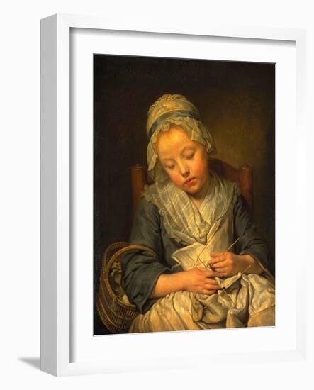 Young Knitter Asleep, C.1759-Jean Baptiste Greuze-Framed Giclee Print