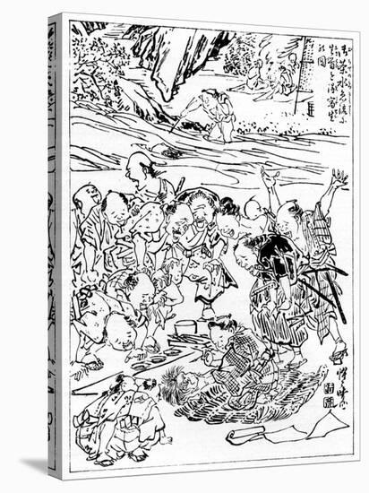 Young Kyôsai Sketching the Severed Head, 1898-Kawanabe Kyosai-Stretched Canvas