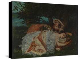 Young Ladies on the Bank of the Seine, before 1857-Gustave Courbet-Stretched Canvas