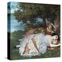 Young Ladies on the Bank of the Seine-Gustave Courbet-Stretched Canvas