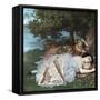 Young Ladies on the Bank of the Seine-Gustave Courbet-Framed Stretched Canvas
