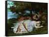 Young ladies on the banks of the Seine River. (1856).-Gustave Courbet-Framed Stretched Canvas