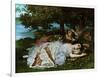 Young ladies on the banks of the Seine River. (1856).-Gustave Courbet-Framed Giclee Print