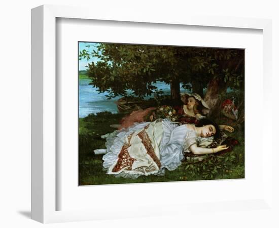 Young ladies on the banks of the Seine River. (1856).-Gustave Courbet-Framed Giclee Print