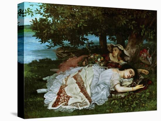 Young ladies on the banks of the Seine River. (1856).-Gustave Courbet-Stretched Canvas