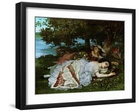 Young ladies on the banks of the Seine River. (1856).-Gustave Courbet-Framed Giclee Print