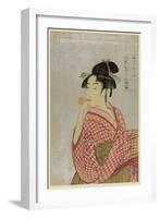 Young Lady Blowing on a Poppin-Kitagawa Utamaro-Framed Art Print