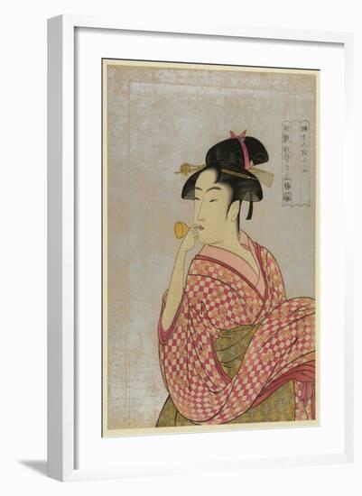 Young Lady Blowing on a Poppin-Kitagawa Utamaro-Framed Art Print