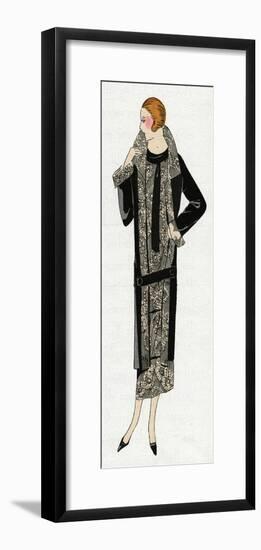 Young Lady in Black and Beige Outfit by Molyneux-null-Framed Art Print