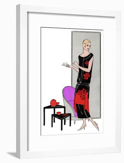 Young Lady in Black and Red Dress by Martial Et Armand-null-Framed Art Print