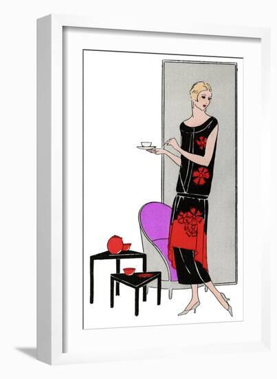 Young Lady in Black and Red Dress by Martial Et Armand-null-Framed Art Print