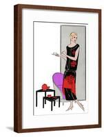 Young Lady in Black and Red Dress by Martial Et Armand-null-Framed Art Print