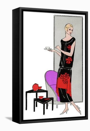 Young Lady in Black and Red Dress by Martial Et Armand-null-Framed Stretched Canvas