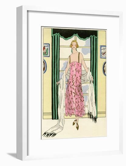 Young Lady in Pink Evening Dress by Jenny-null-Framed Art Print