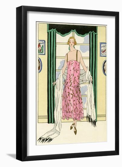Young Lady in Pink Evening Dress by Jenny-null-Framed Art Print