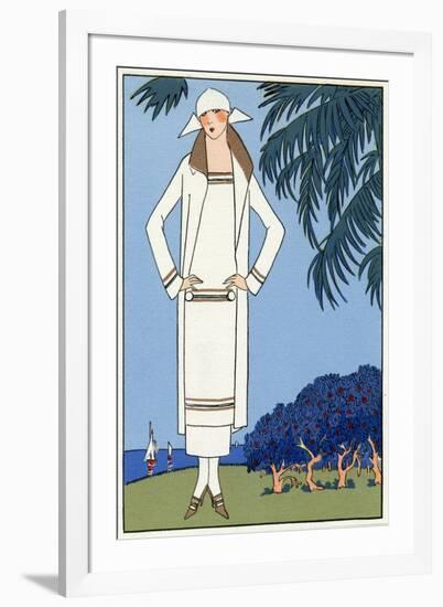 Young Lady in White Jersey Outfit by Molyneux-null-Framed Art Print