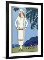 Young Lady in White Jersey Outfit by Molyneux-null-Framed Art Print