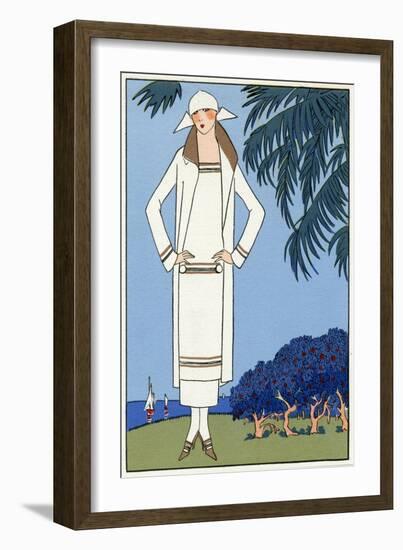 Young Lady in White Jersey Outfit by Molyneux-null-Framed Art Print