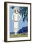 Young Lady in White Jersey Outfit by Molyneux-null-Framed Art Print