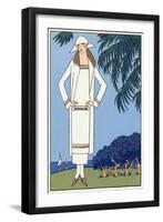 Young Lady in White Jersey Outfit by Molyneux-null-Framed Art Print