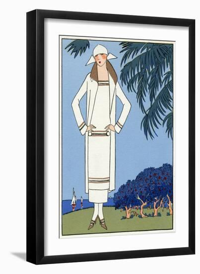 Young Lady in White Jersey Outfit by Molyneux-null-Framed Art Print