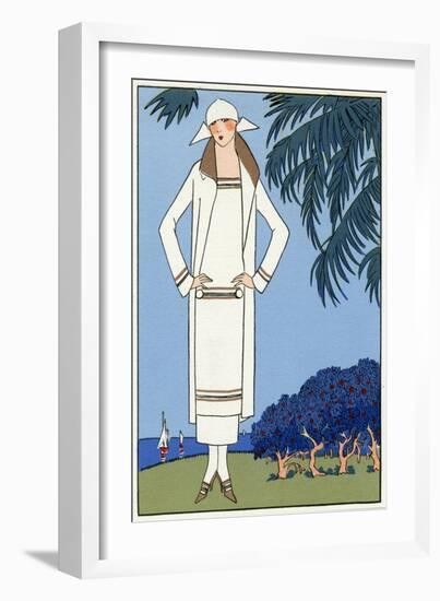 Young Lady in White Jersey Outfit by Molyneux-null-Framed Art Print